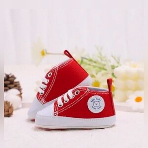 Baby infant newborn red canvas soft lace up sneakers size 2